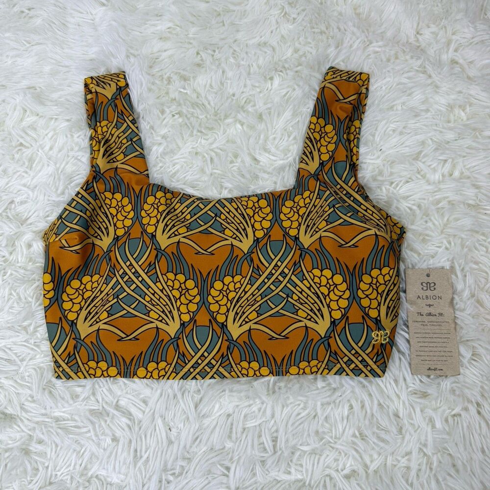 NWT Albion Golden Hour Olivia Swim Crop Bikini Top Sz Small UPF 40 Floral Beach